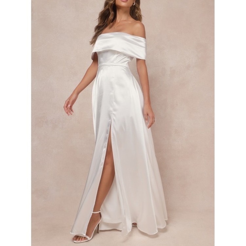 NWT Lulus Greatest Hits White Satin Off-the-Shoulder Maxi Dress XL